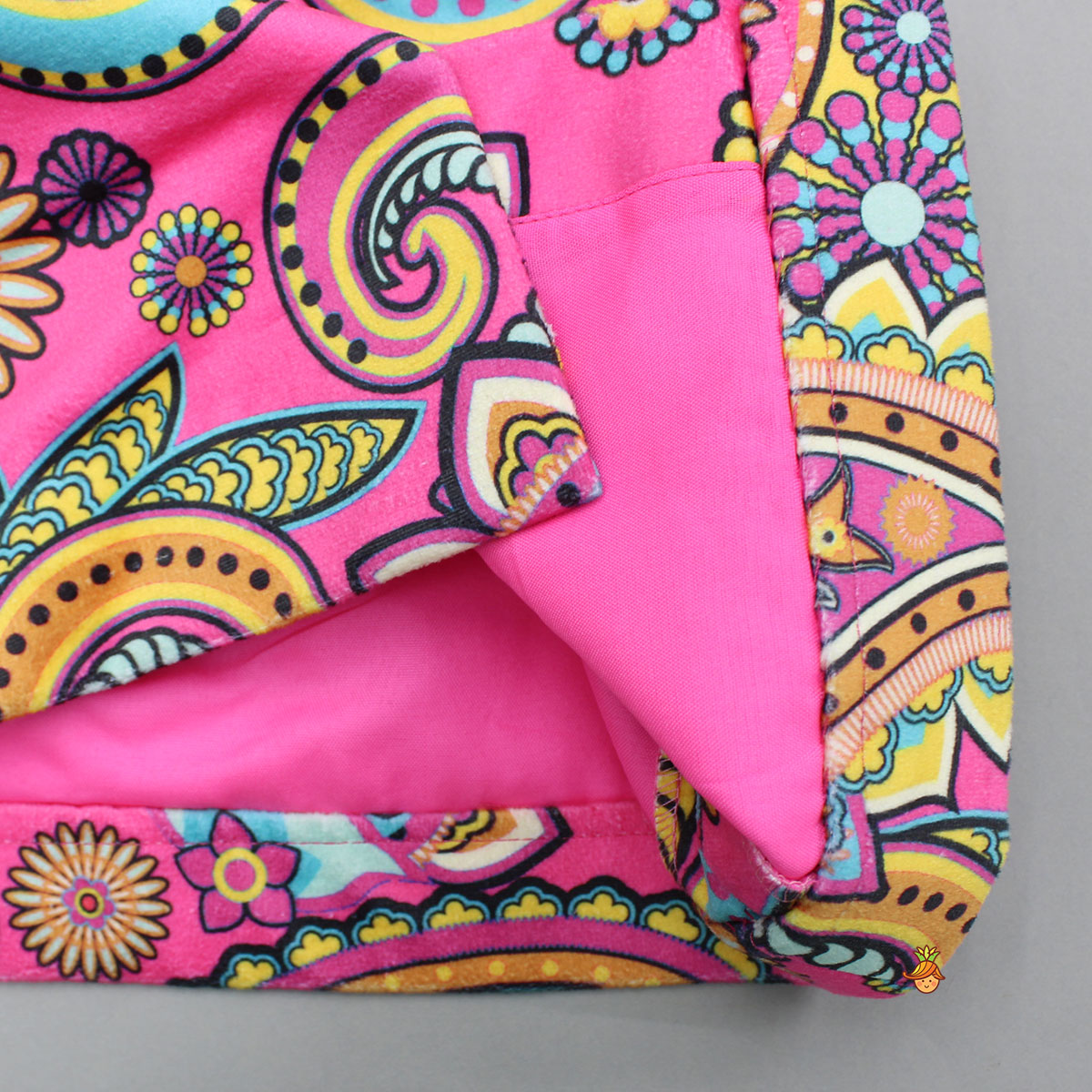 Off Shoulder Pink Organza Top With Multicolour Printed Skirt