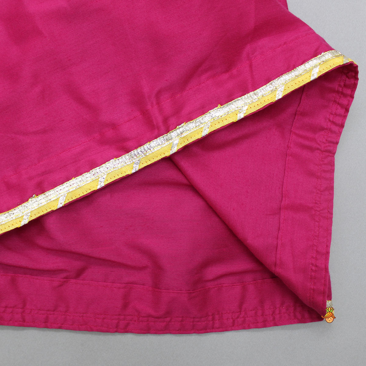 Thread Embroidered Pink Kurti And Yellow Lace Work Dhoti