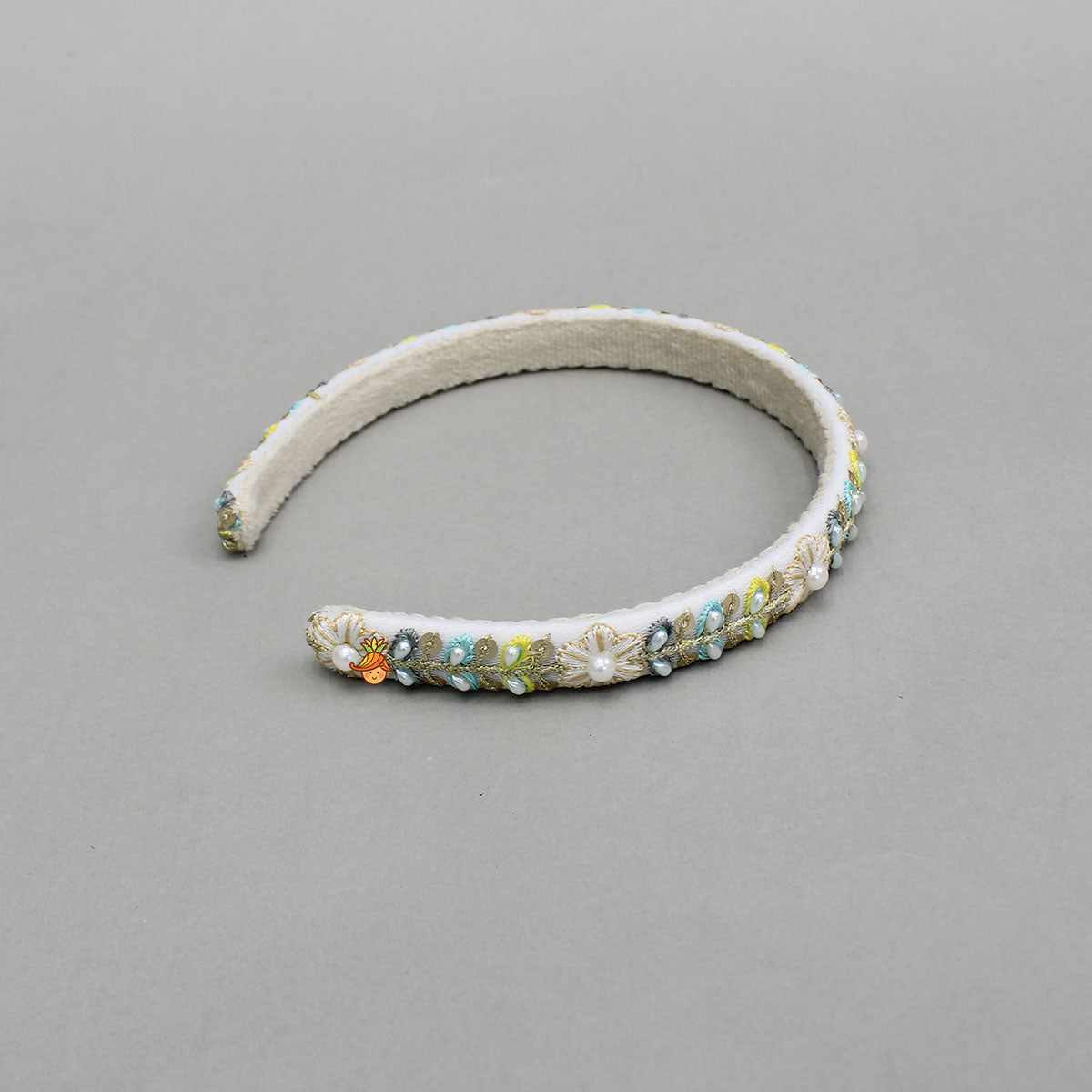 White Beaded Embroidered Hairband
