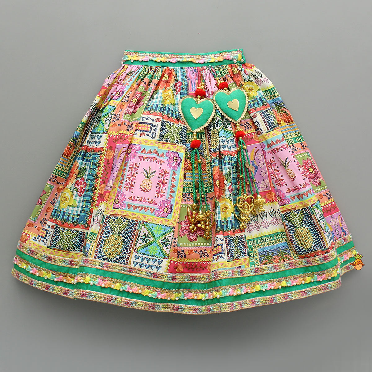 Embroidered Heart Shaped Top And Multicolour Lehenga With Dupatta