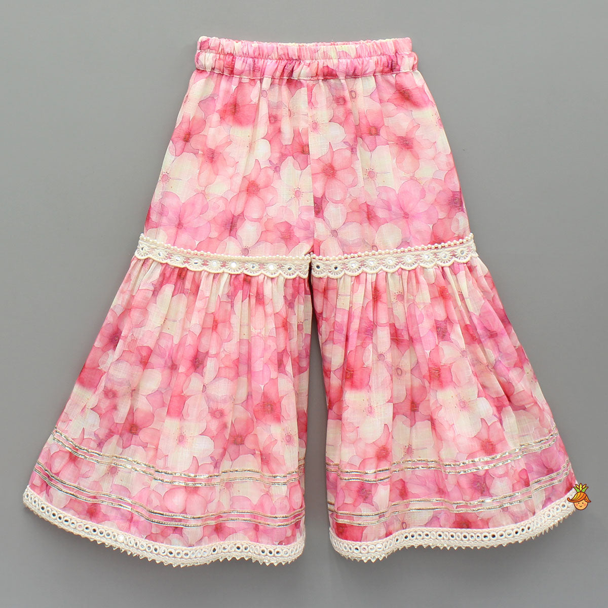 Pink Floral Print Strappy Kurta With Sharara And Dupatta