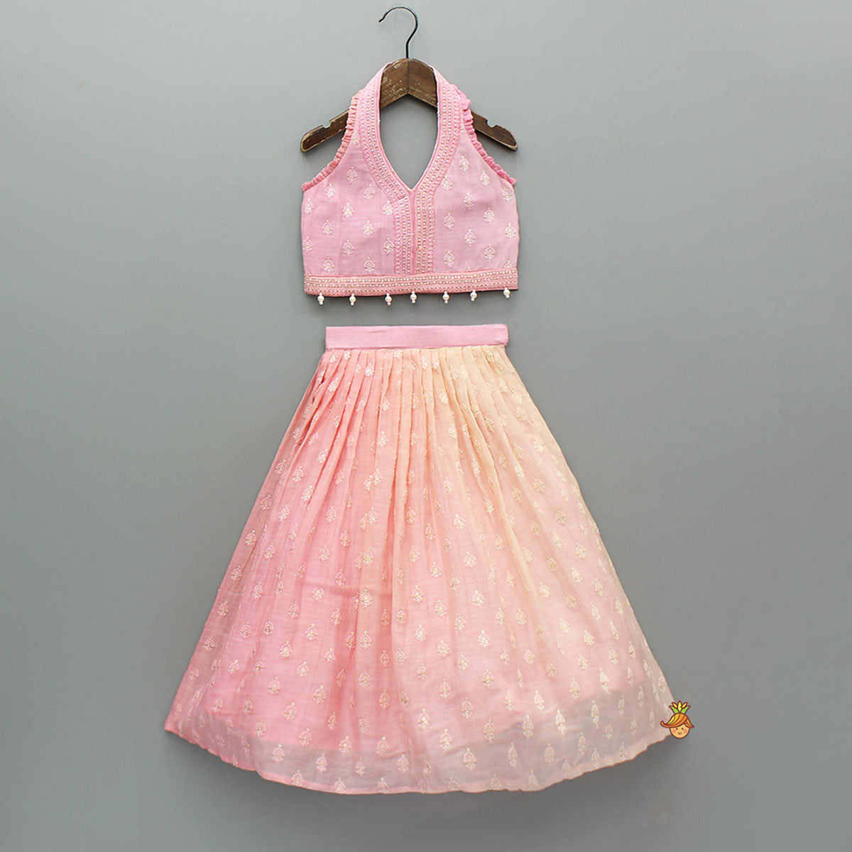 Pink Halter Neck Top With Ombre Lehenga