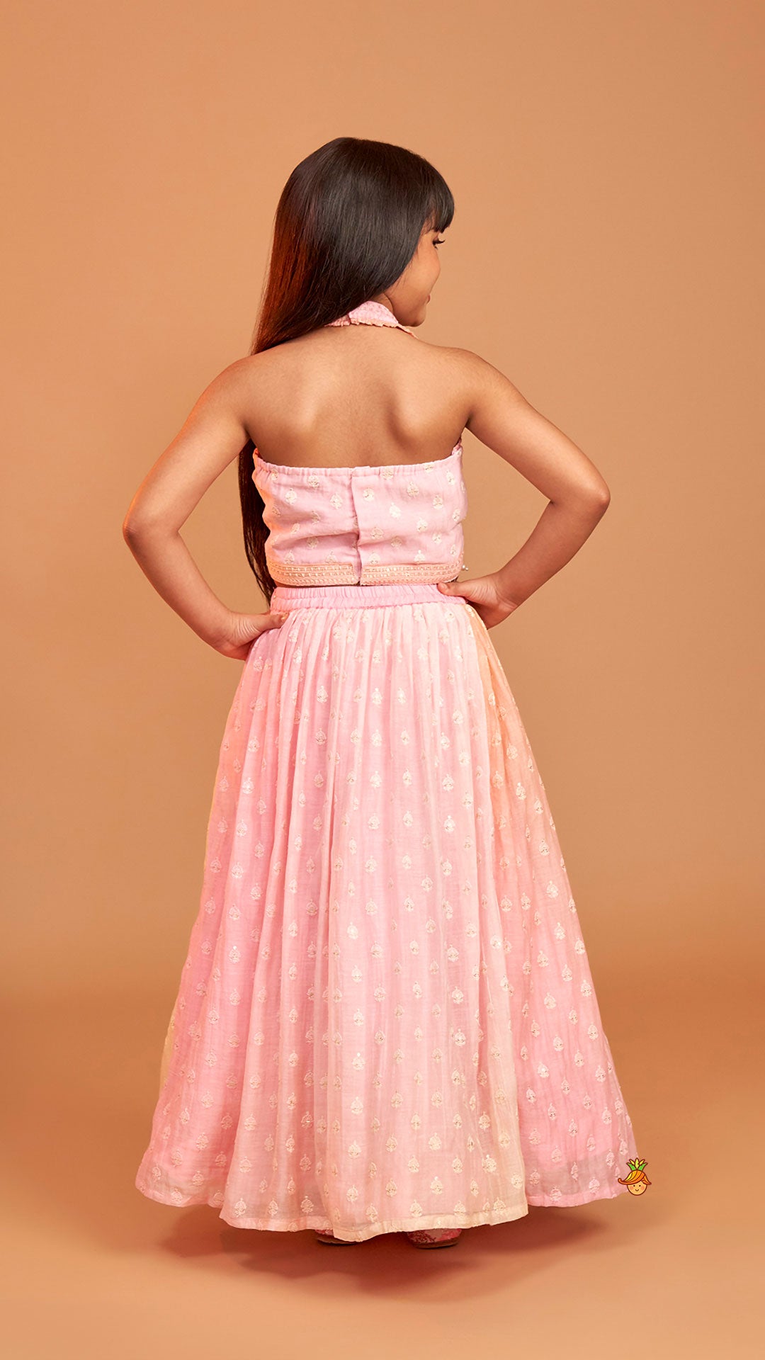 Pink Halter Neck Top With Ombre Lehenga