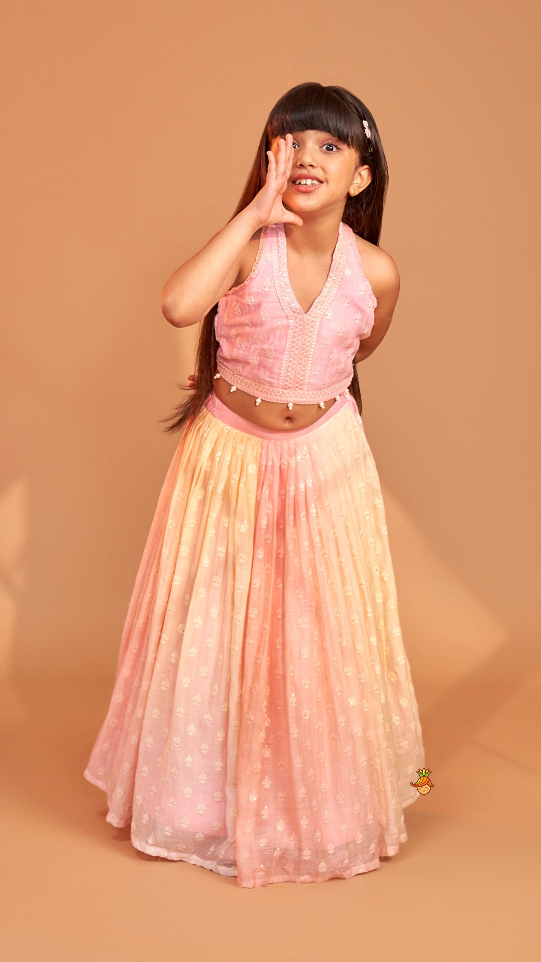 Pink Halter Neck Top With Ombre Lehenga