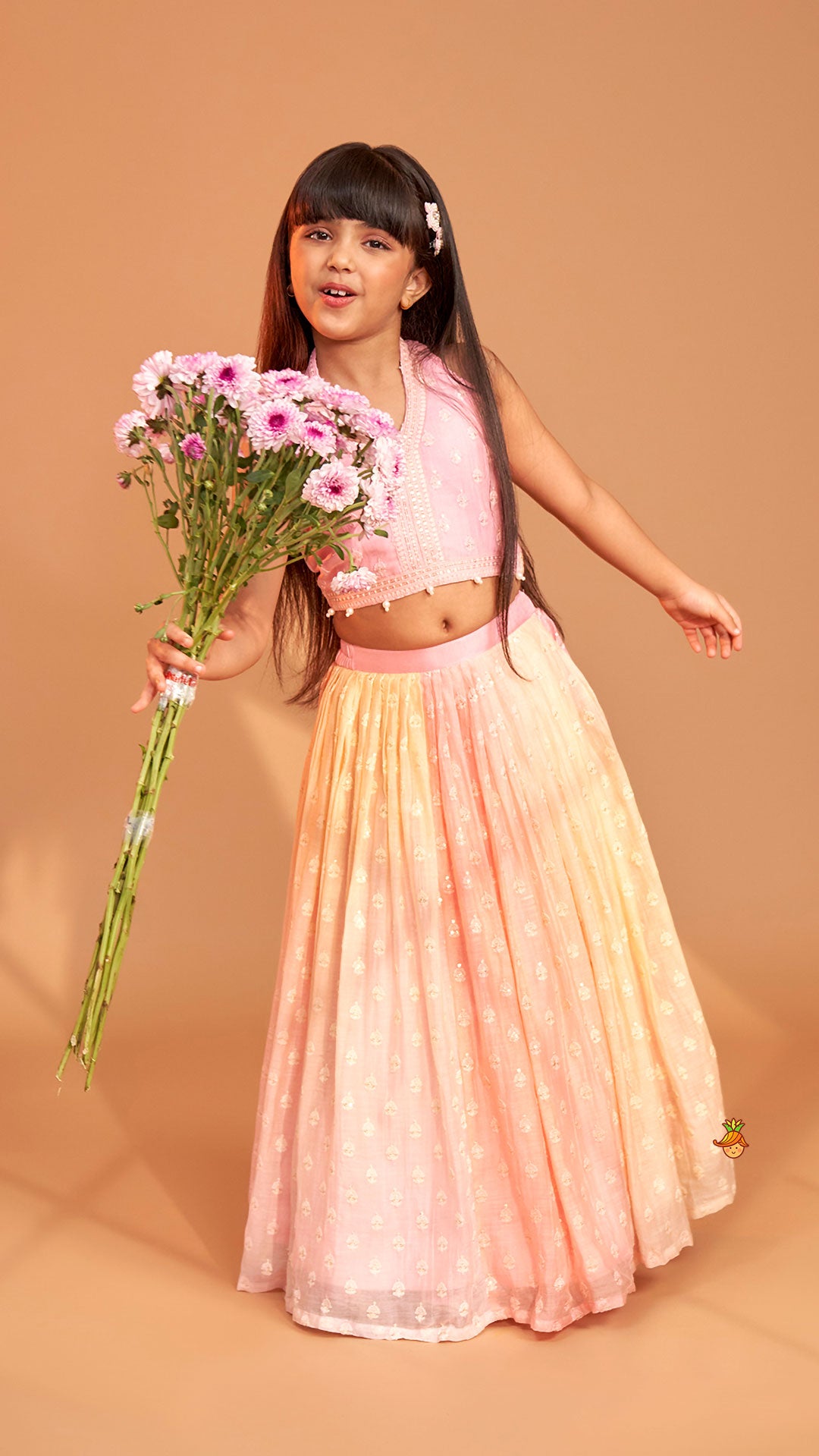 Pink Halter Neck Top With Ombre Lehenga