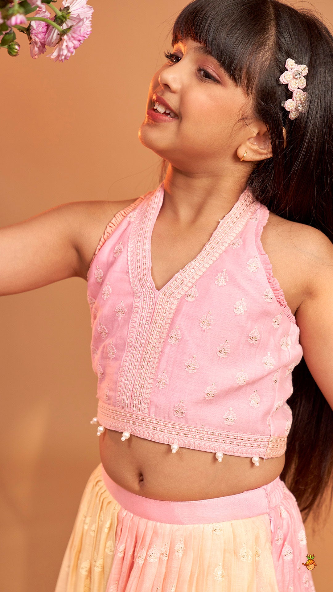 Pink Halter Neck Top With Ombre Lehenga