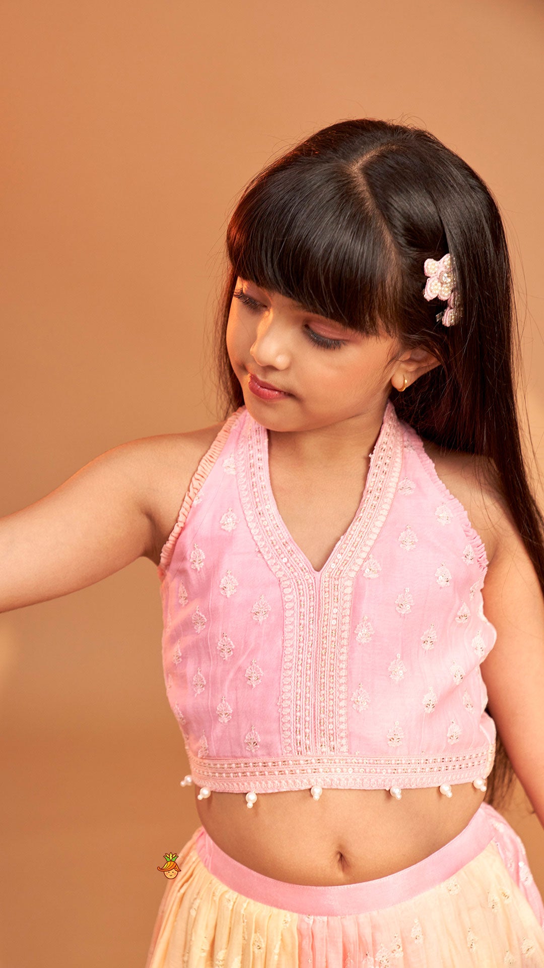 Pink Halter Neck Top With Ombre Lehenga