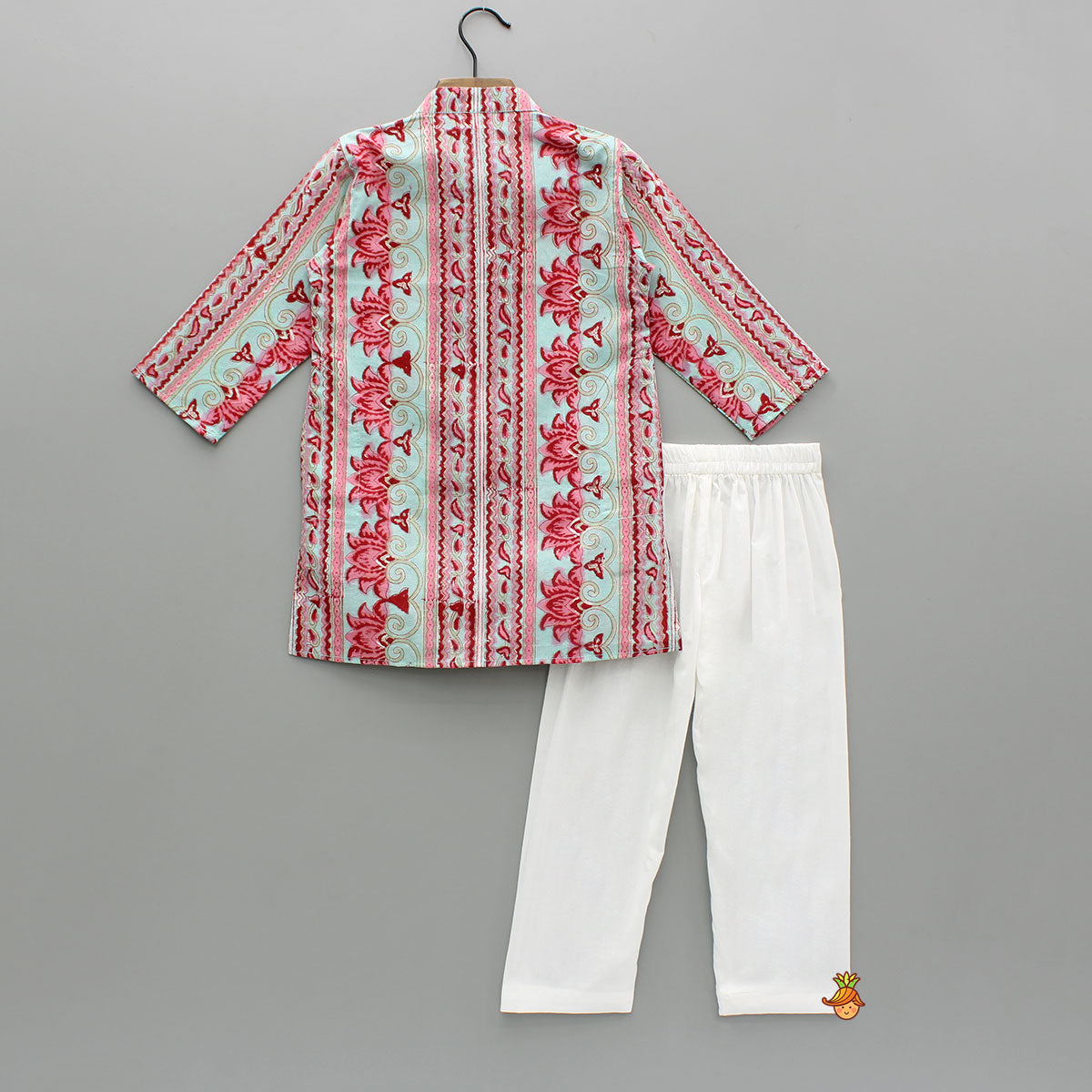 Red And Blue Floral Printed Cotton Kurta With Pyjama