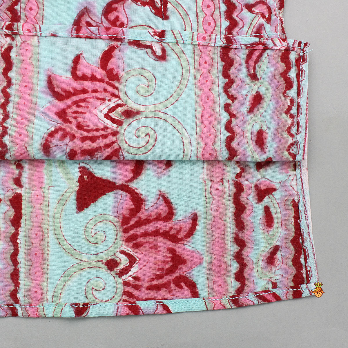Red And Blue Floral Printed Cotton Kurta With Pyjama