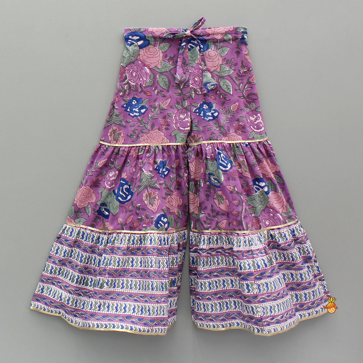 Purple Multicolour Printed Angarkha Style Kurti And Sharara