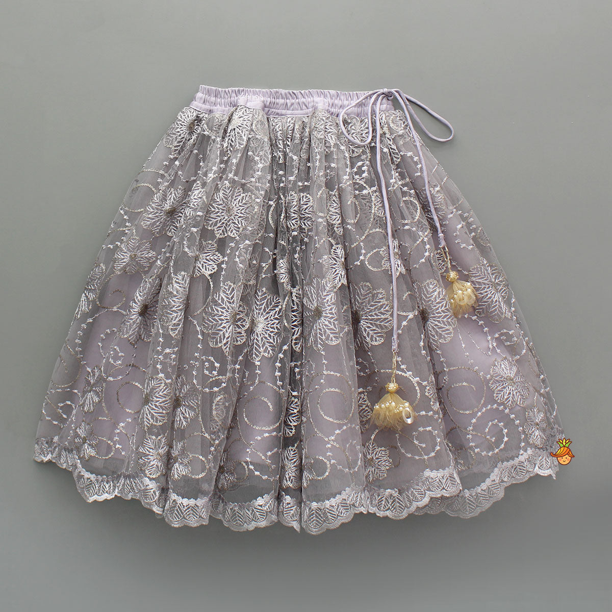 Grey Net Cape Top With Sequined And Thread Embroidered Lehenga
