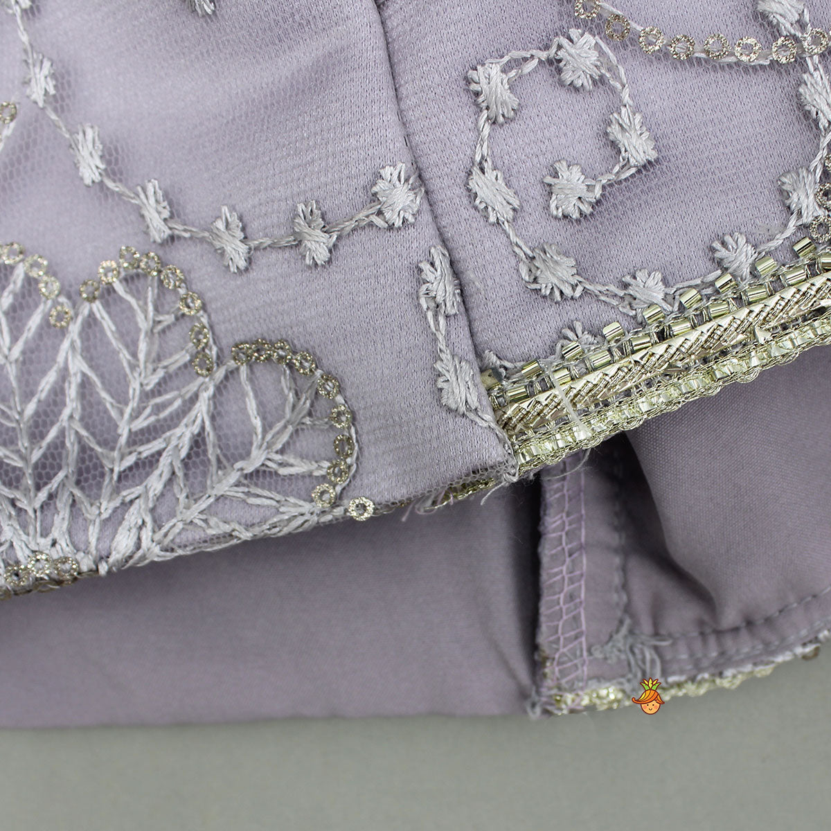 Grey Net Cape Top With Sequined And Thread Embroidered Lehenga