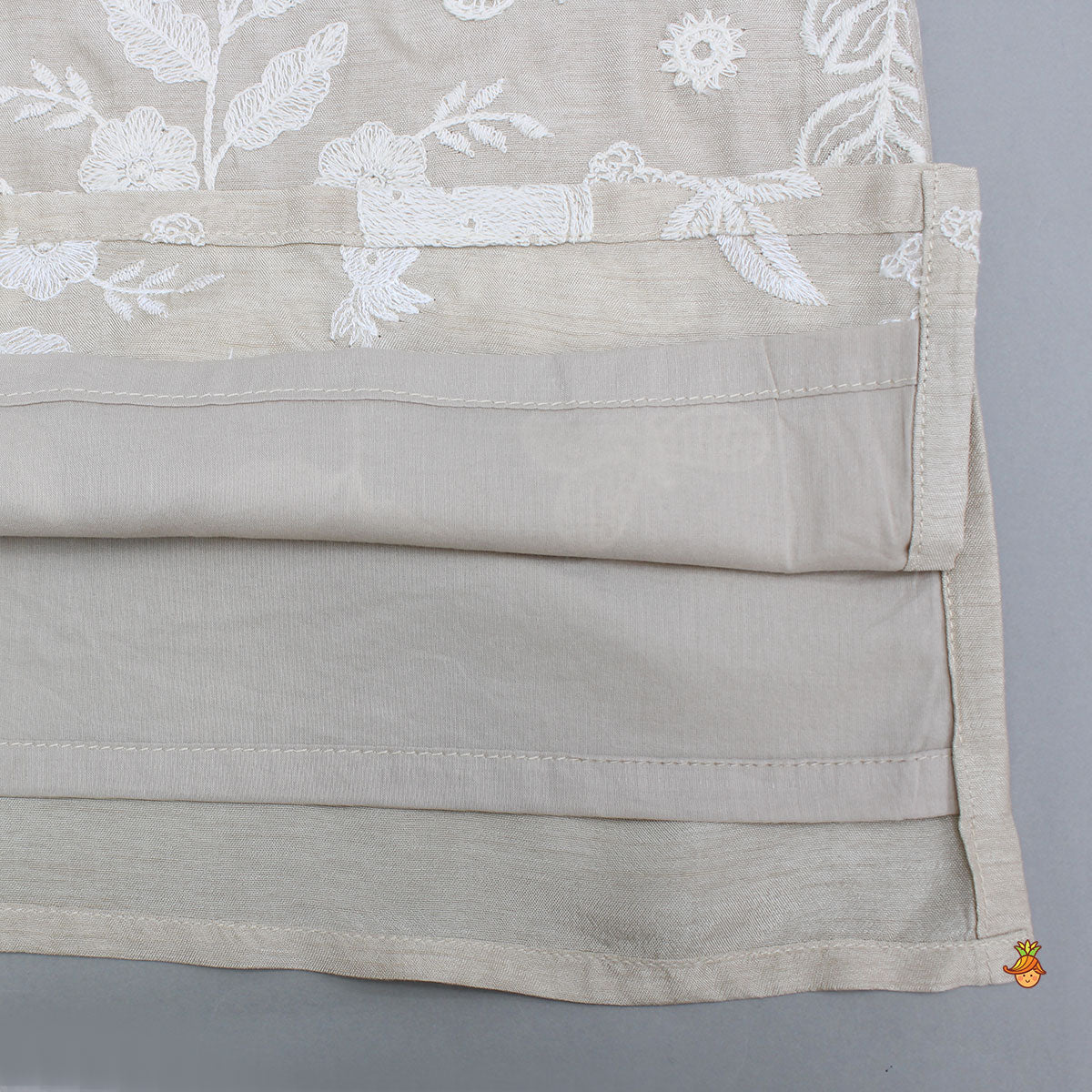 Pure Silk Beige Embroidered Kurta With White Pyjama