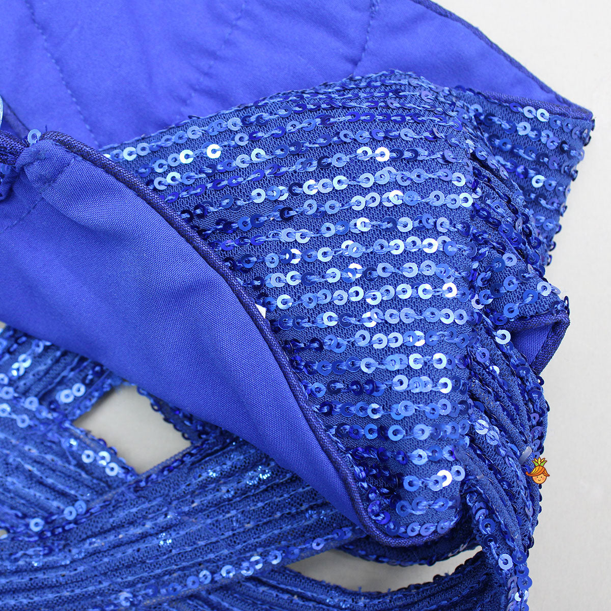 Royal Blue Sequin Embellished Halter Neck Top With Stiff Belt And Lehenga