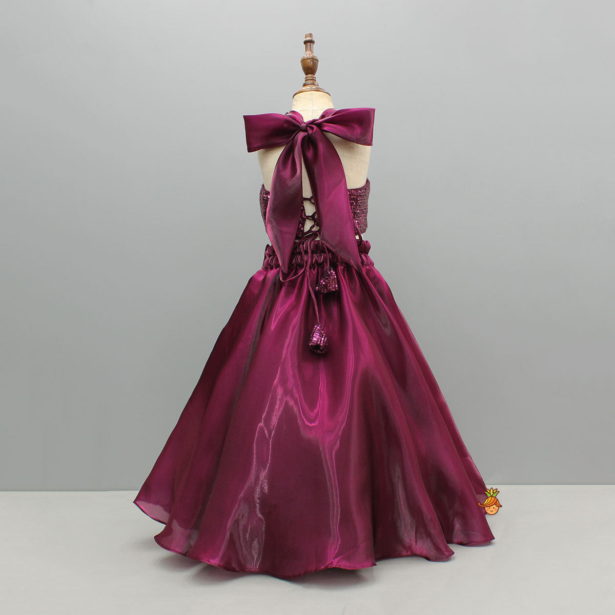 Magenta Wine Sequin Embellished Halter Neck Top With Stiff Belt And Lehenga