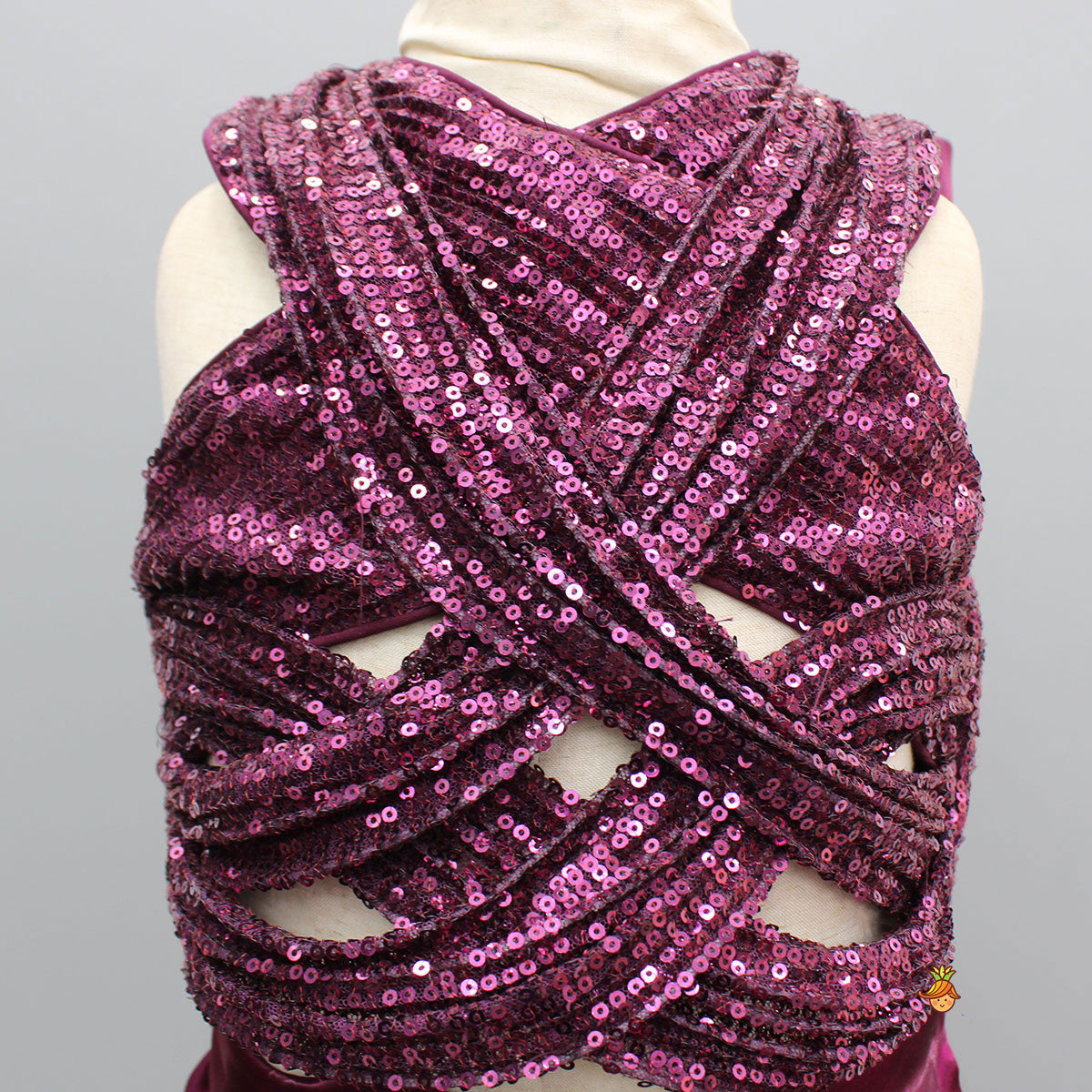 Magenta Wine Sequin Embellished Halter Neck Top With Stiff Belt And Lehenga