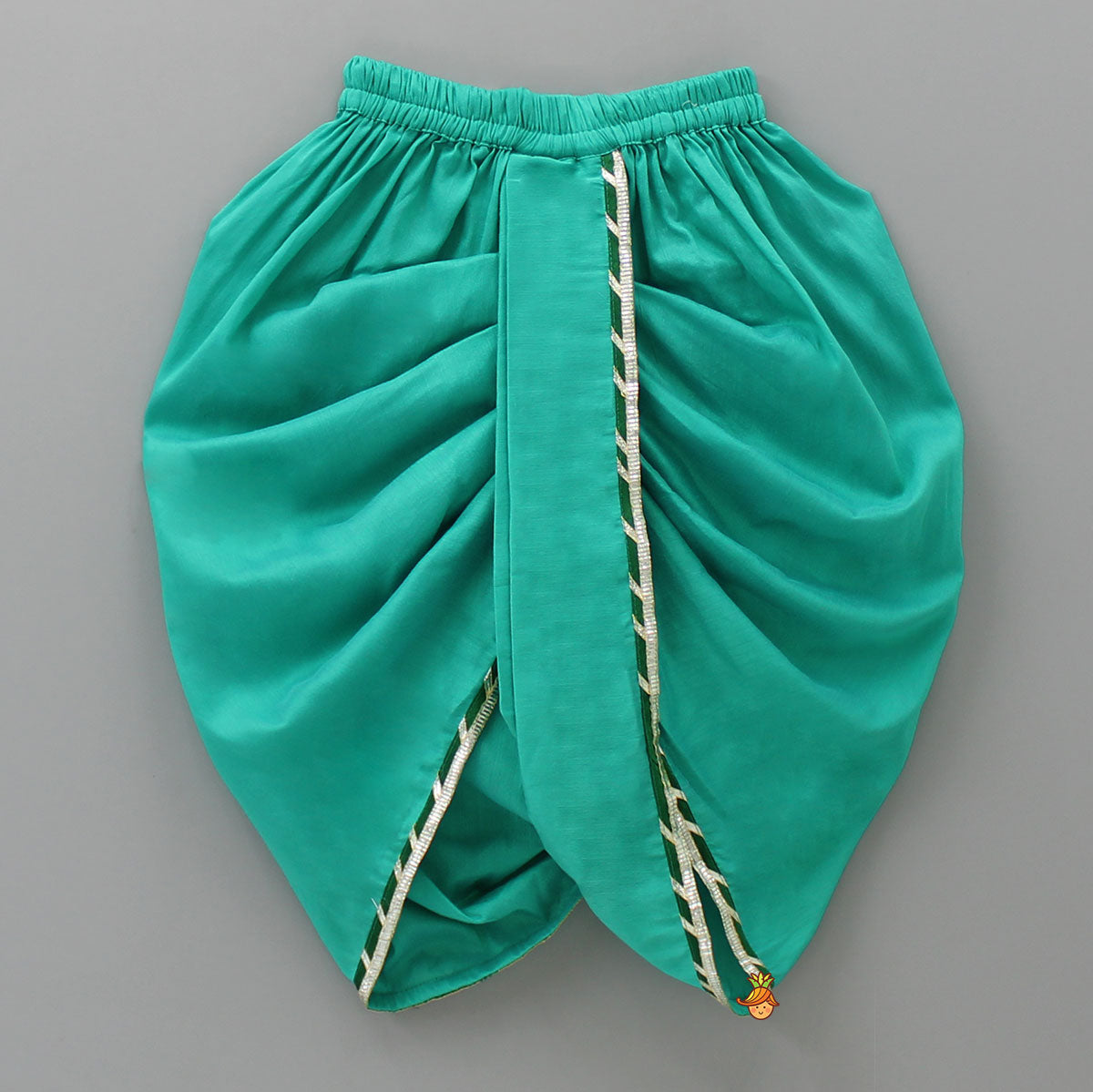 Krishna Embroidered Angarkha Top With Lace Work Green Dhoti And Mukut