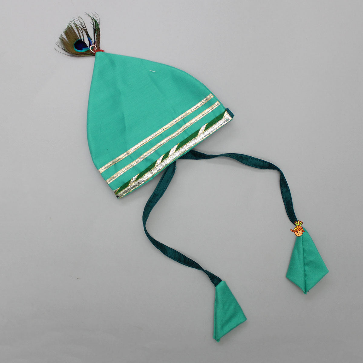 Krishna Embroidered Angarkha Top With Lace Work Green Dhoti And Mukut