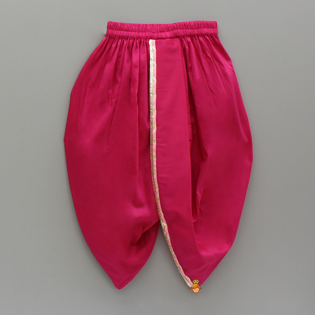 Krishna Embroidered Yellow Angarkha Top With Lace Work Pink Dhoti And Mukut