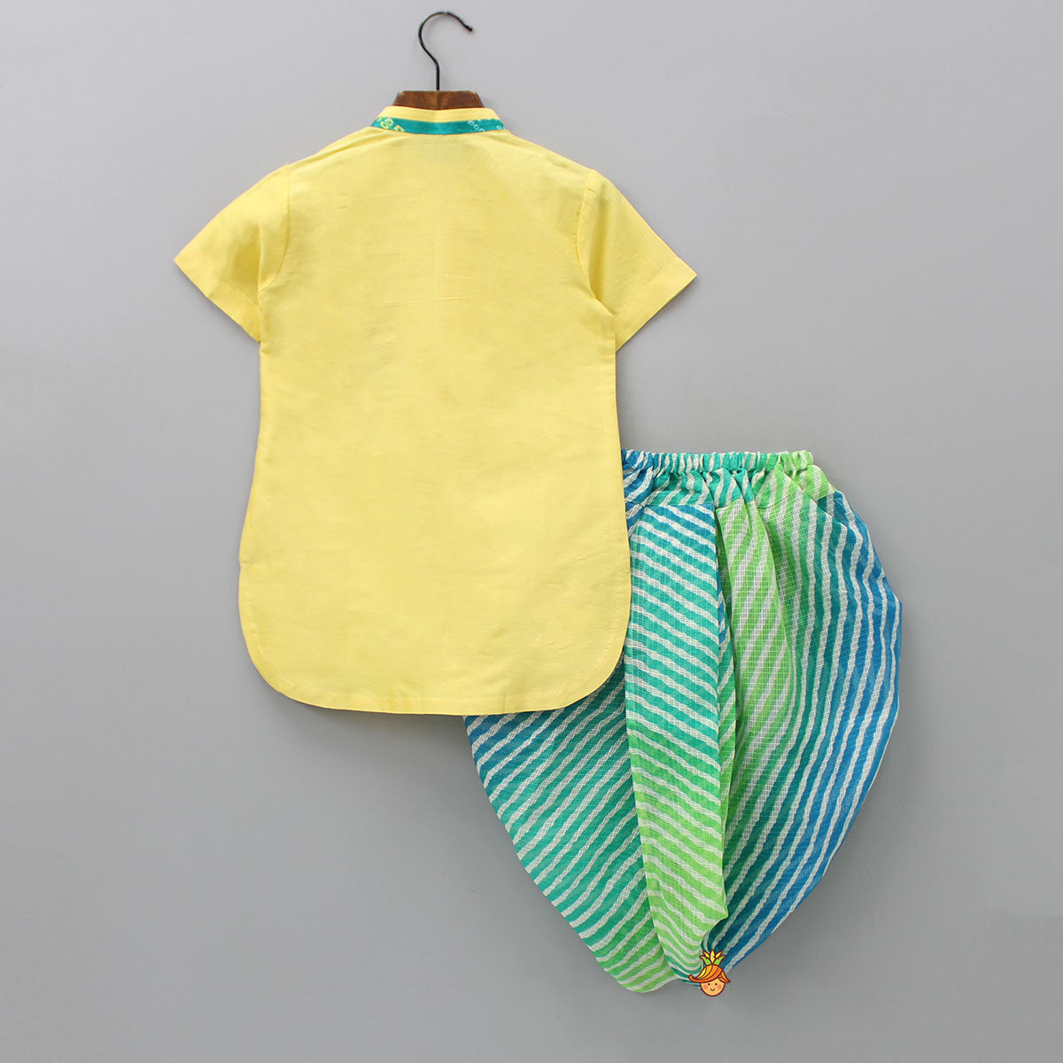 Yellow Kurta With Leheriya Chanderi Dhoti
