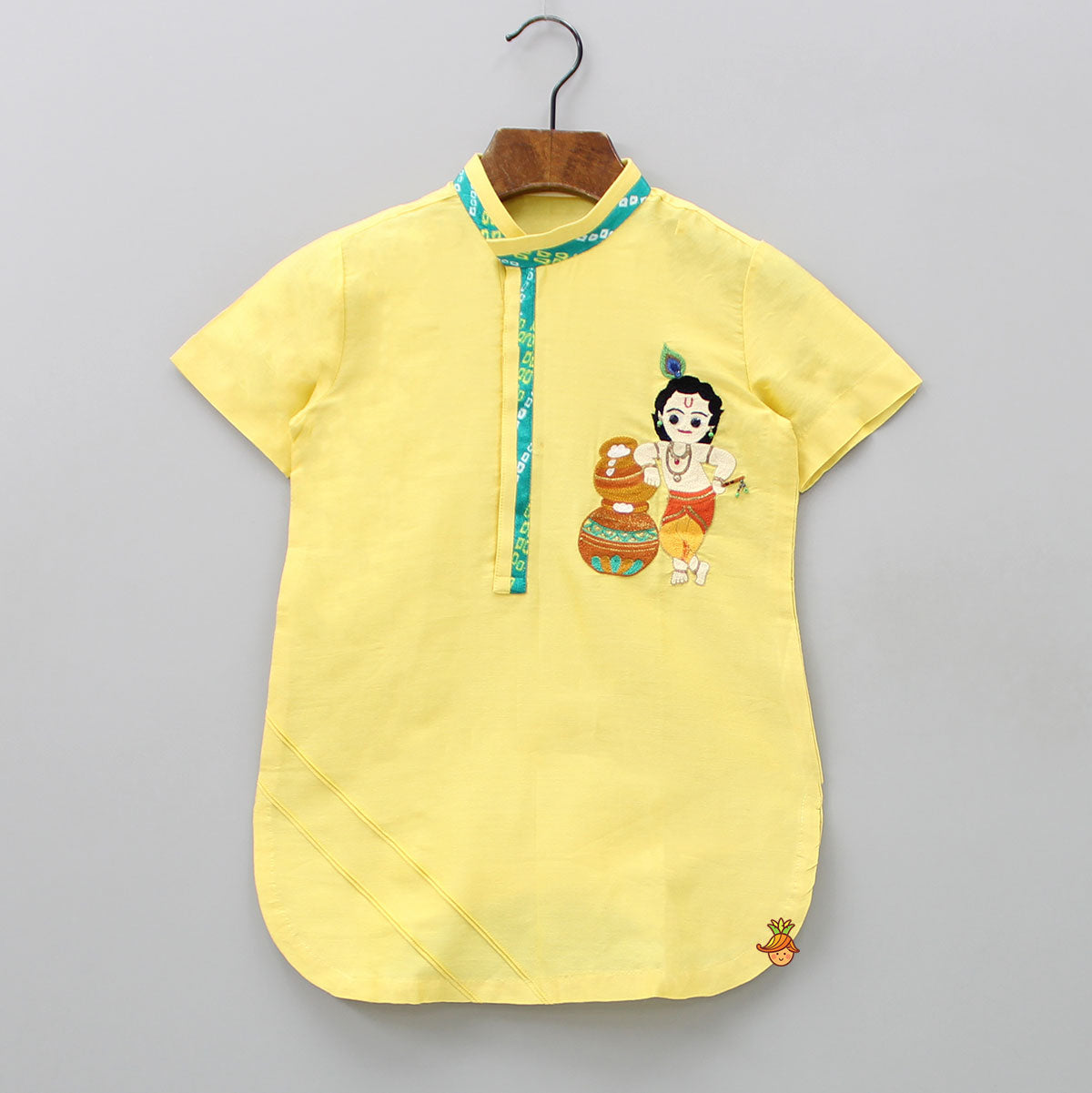 Yellow Kurta With Leheriya Chanderi Dhoti