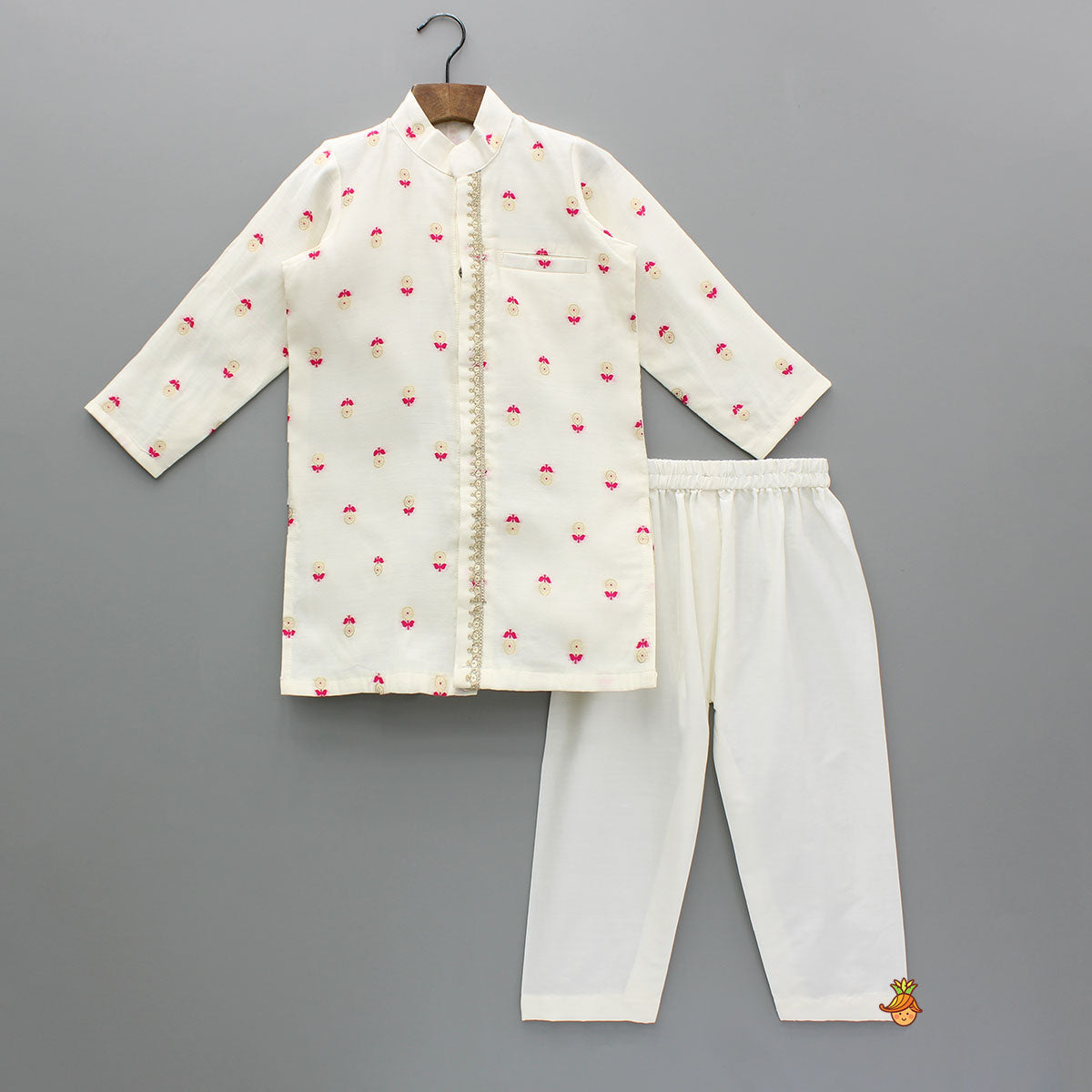 Off White Booti Embroidered Kurta With Pyjama