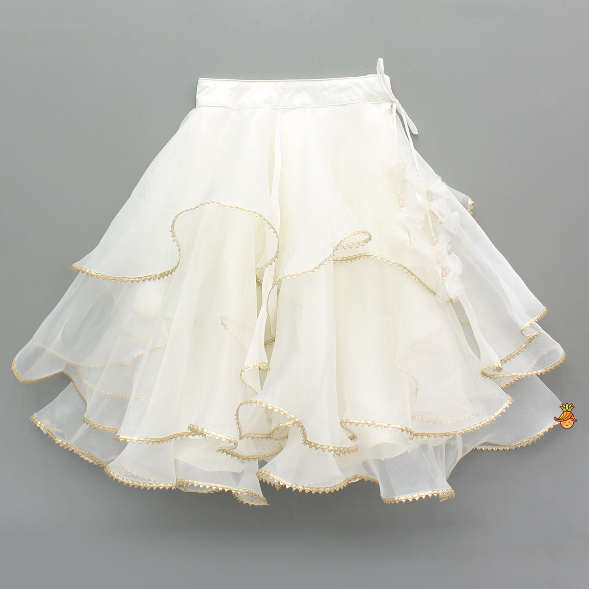 Cut Dana And Sequins Embroidered Off White Bowie Top With Layered Lehenga
