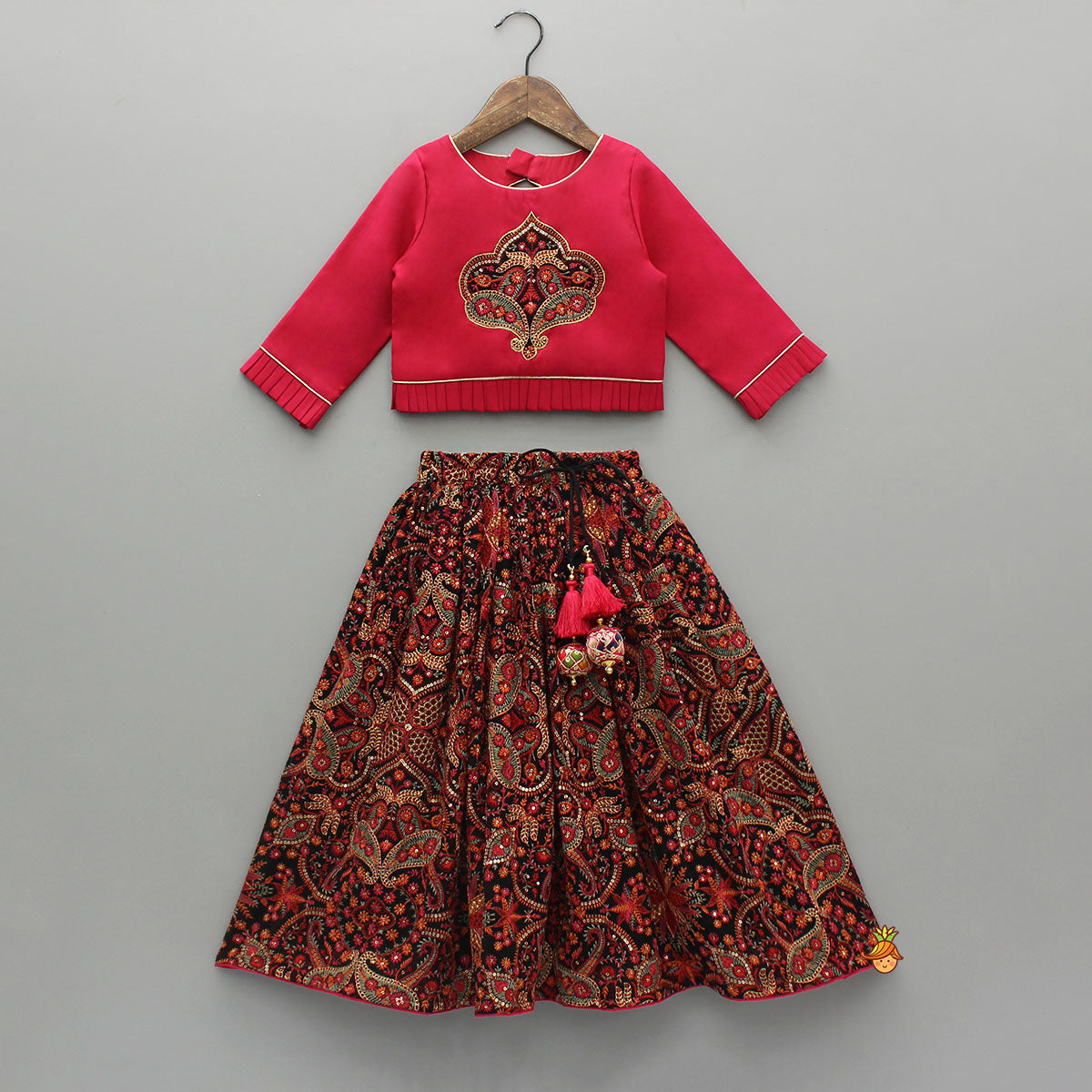 Beautiful Embroidered Pink Top With Floral Embroidered Lehenga And Dupatta