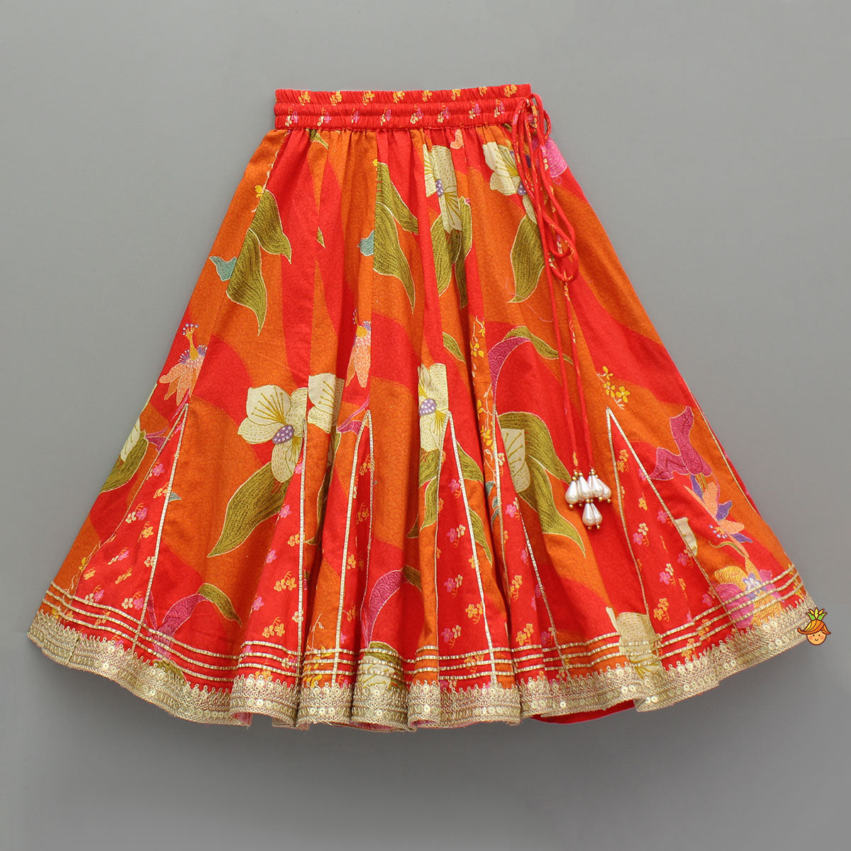 Red Sleeveless Embroidered Scalloped Top With Lehenga And Hairband