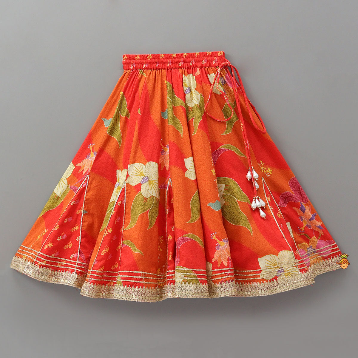 Red Sleeveless Embroidered Scalloped Top With Lehenga And Hairband