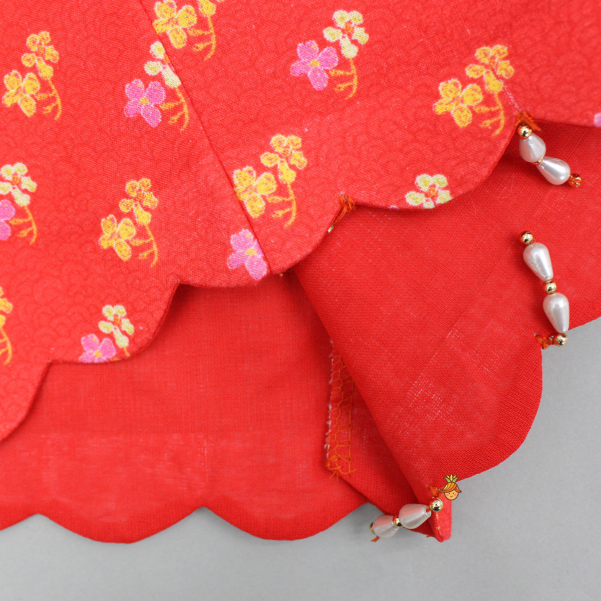 Red Sleeveless Embroidered Scalloped Top With Lehenga And Hairband