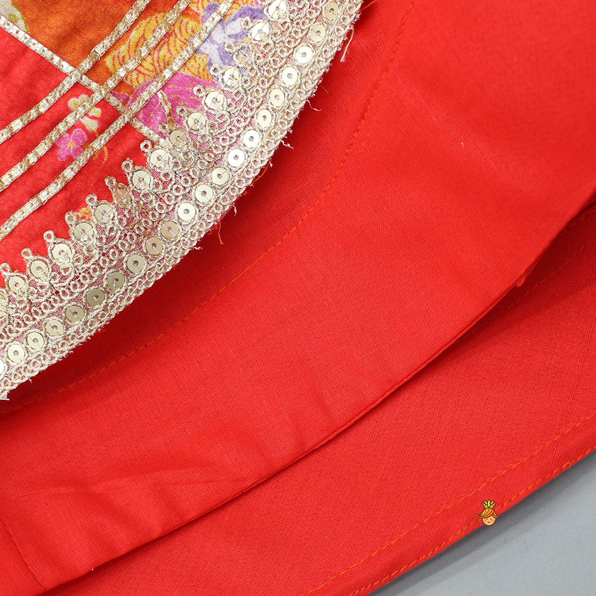 Red Sleeveless Embroidered Scalloped Top With Lehenga And Hairband