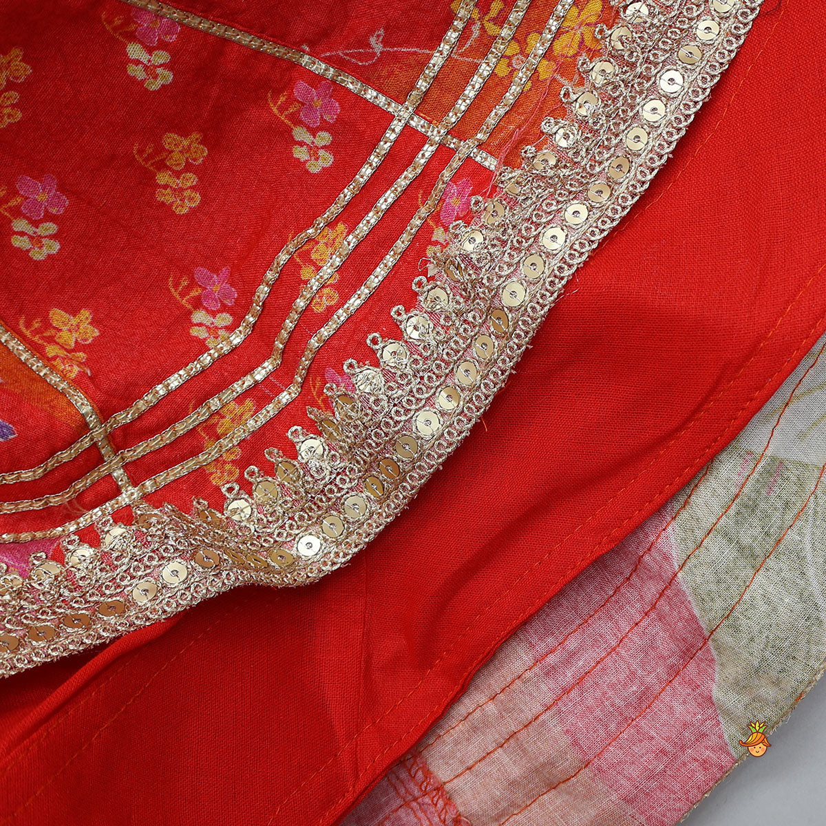 Red Sleeveless Embroidered Scalloped Top With Lehenga And Hairband