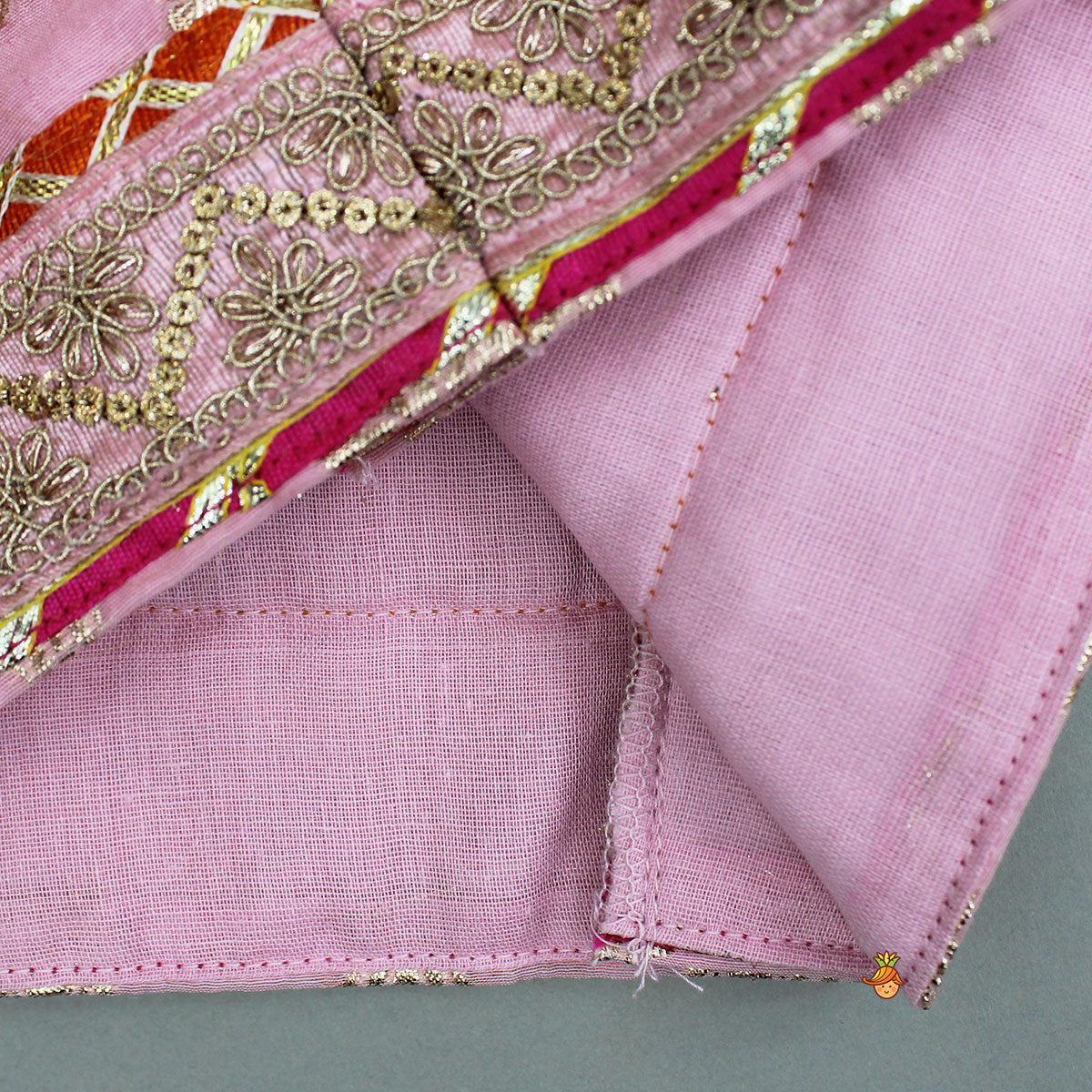 Chanderi Embroidered Top With Dual Layered Lehenga And Dupatta