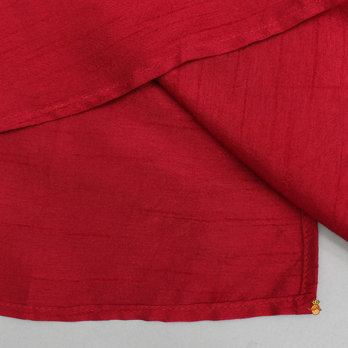 Red Silk Kurta With Multicolour Floral Printed Silk Jacket And Pyjama