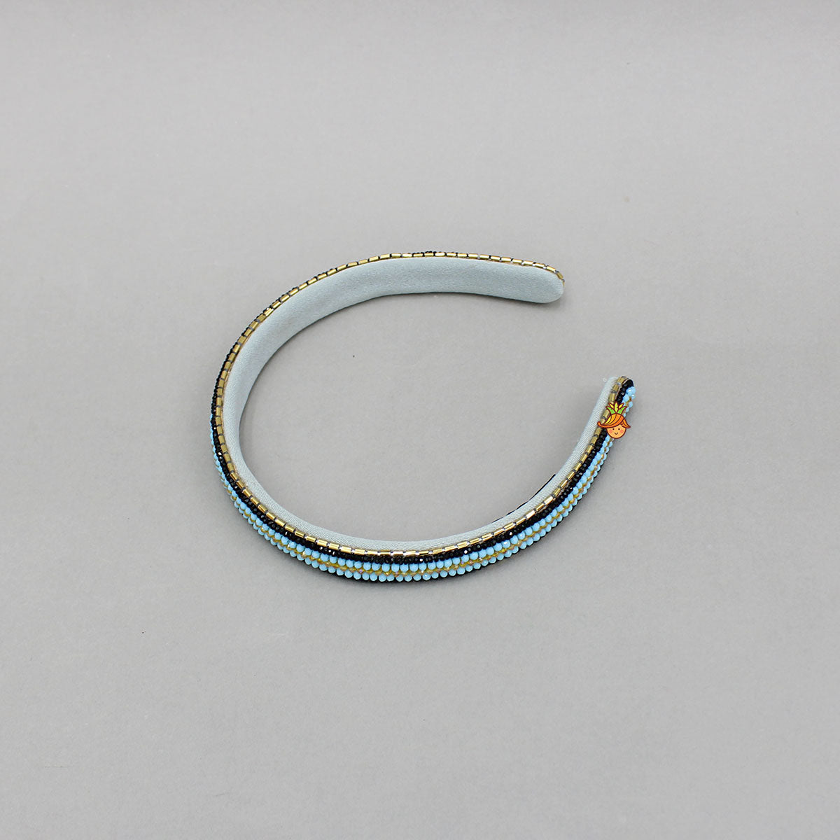 Multicolored Beads Hand Embroidered Blue Hairband