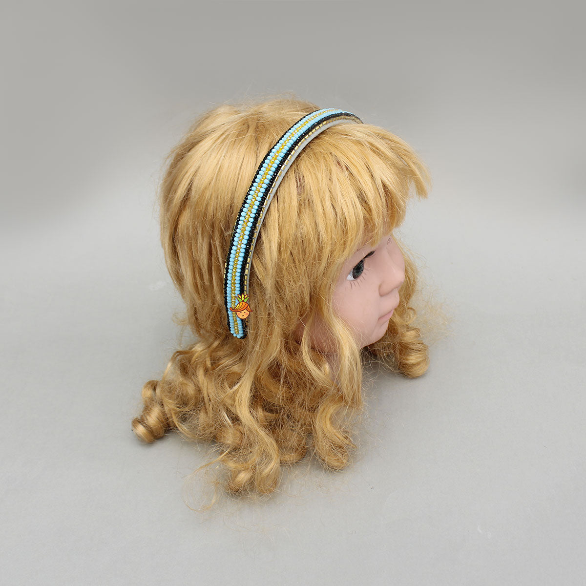 Multicolored Beads Hand Embroidered Blue Hairband
