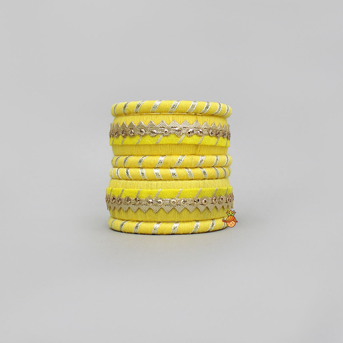 Gota Lace-Embellished Yellow Thread Bangles