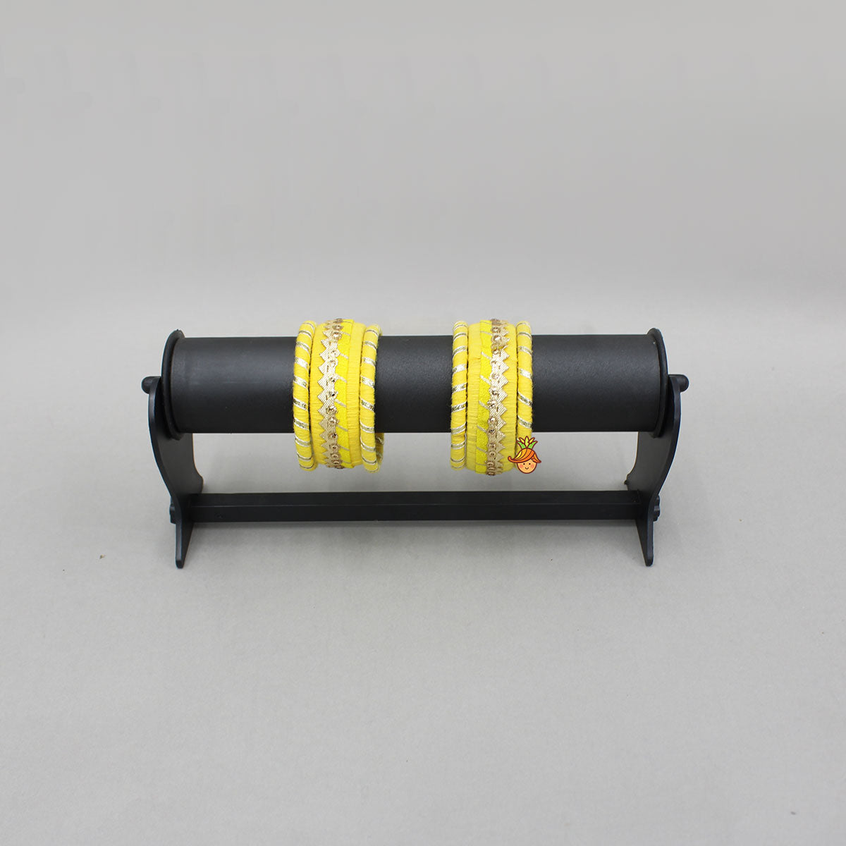 Gota Lace-Embellished Yellow Thread Bangles