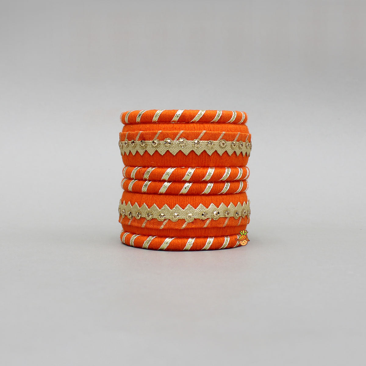 Gota Lace-Embellished Orange Thread Bangles