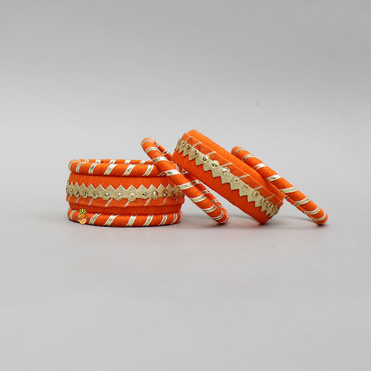 Gota Lace-Embellished Orange Thread Bangles