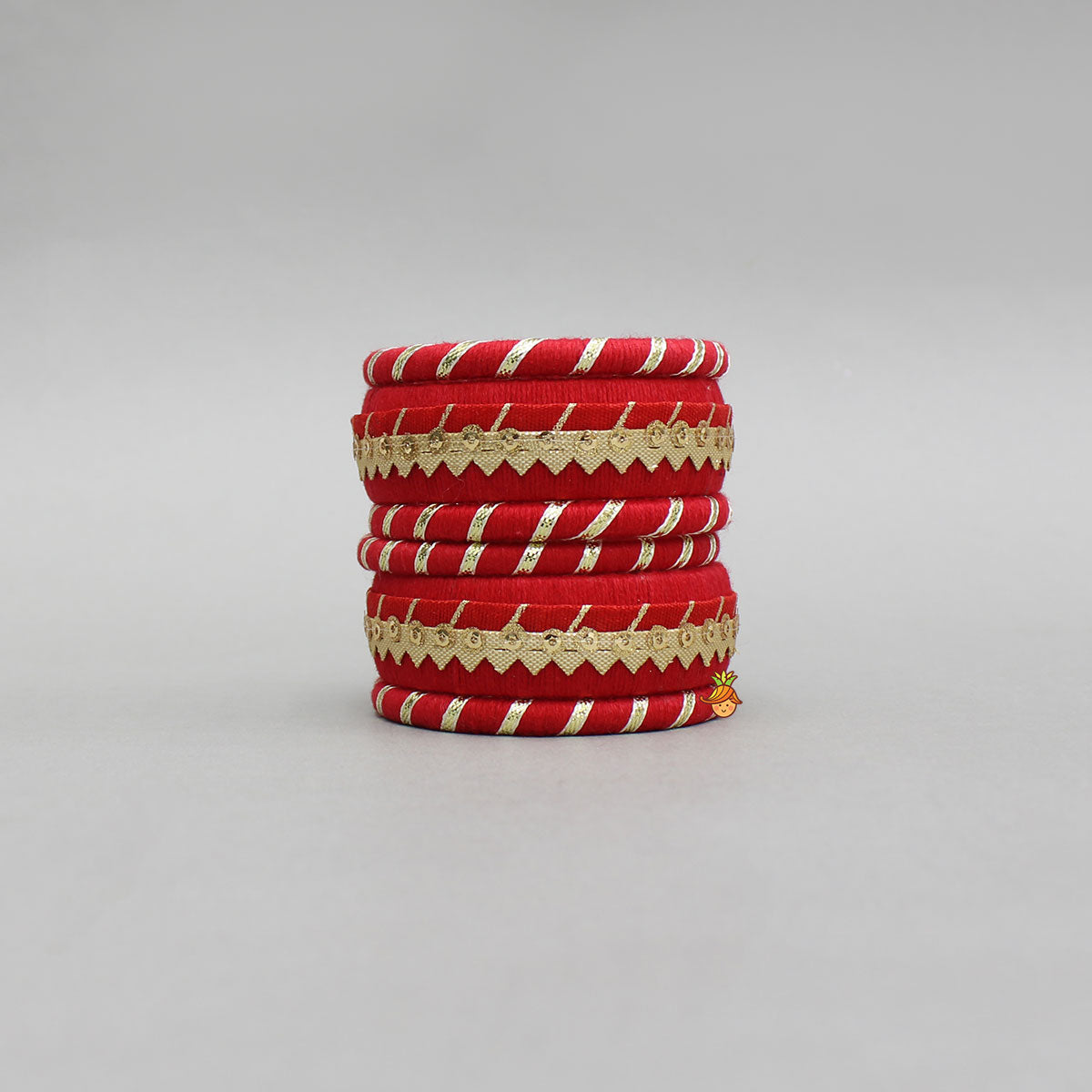 Gota Lace-Embellished Red Thread Bangles