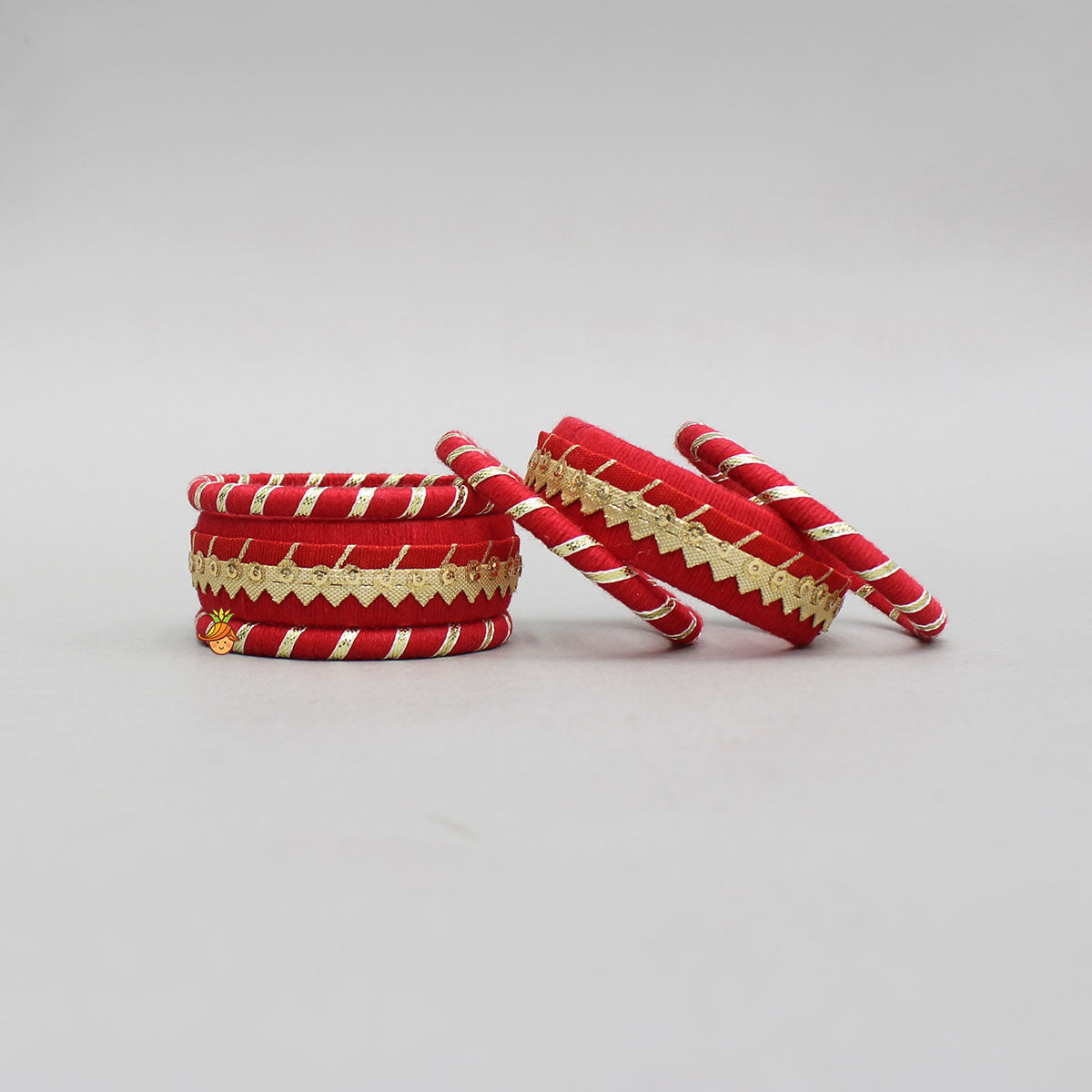 Gota Lace-Embellished Red Thread Bangles