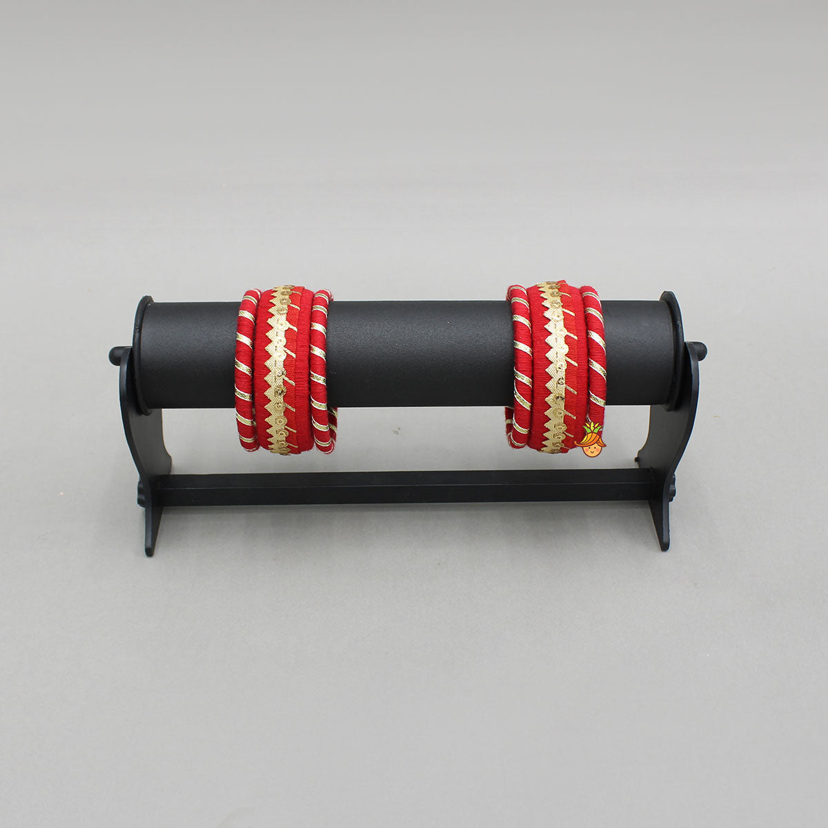 Gota Lace-Embellished Red Thread Bangles