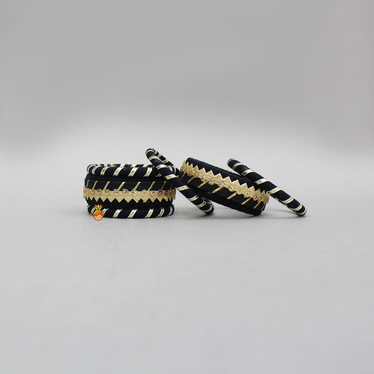 Gota Lace-Embellished Black Thread Bangles