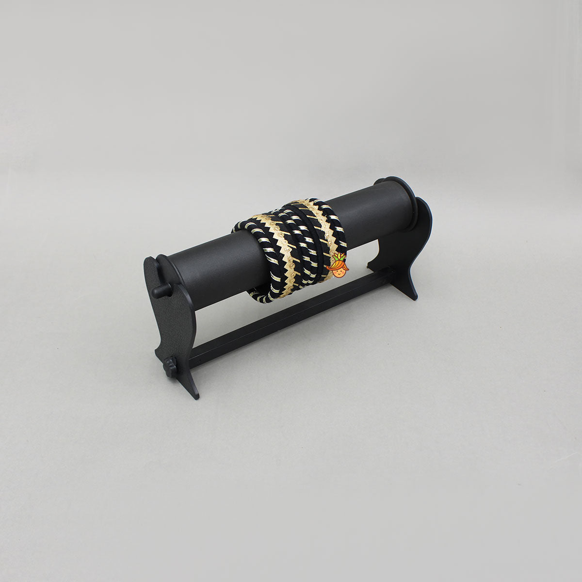 Gota Lace-Embellished Black Thread Bangles