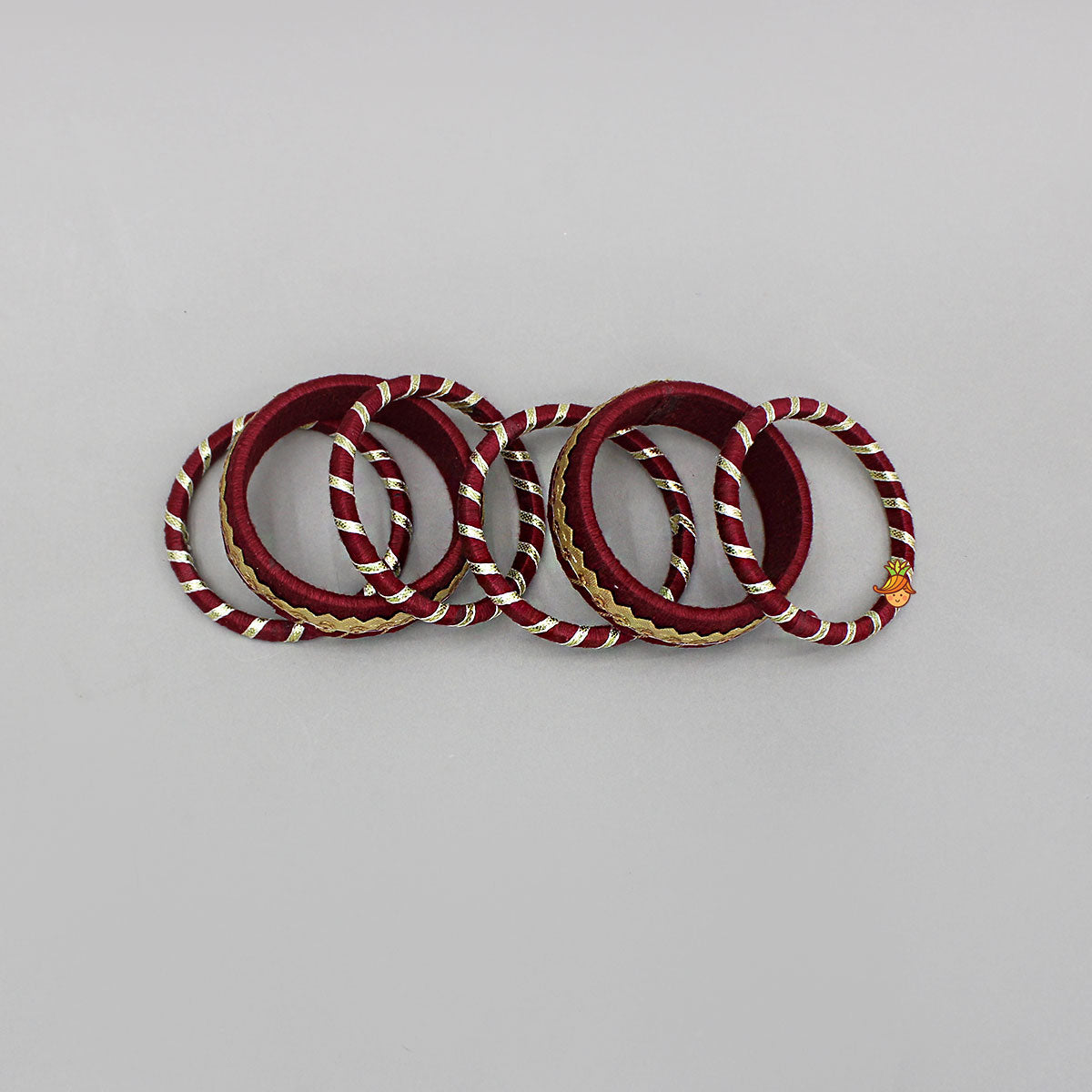 Gota Lace-Embellished Maroon Thread Bangles