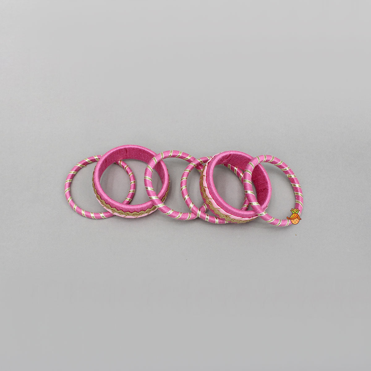 Gota Lace-Embellished Pink Thread Bangles