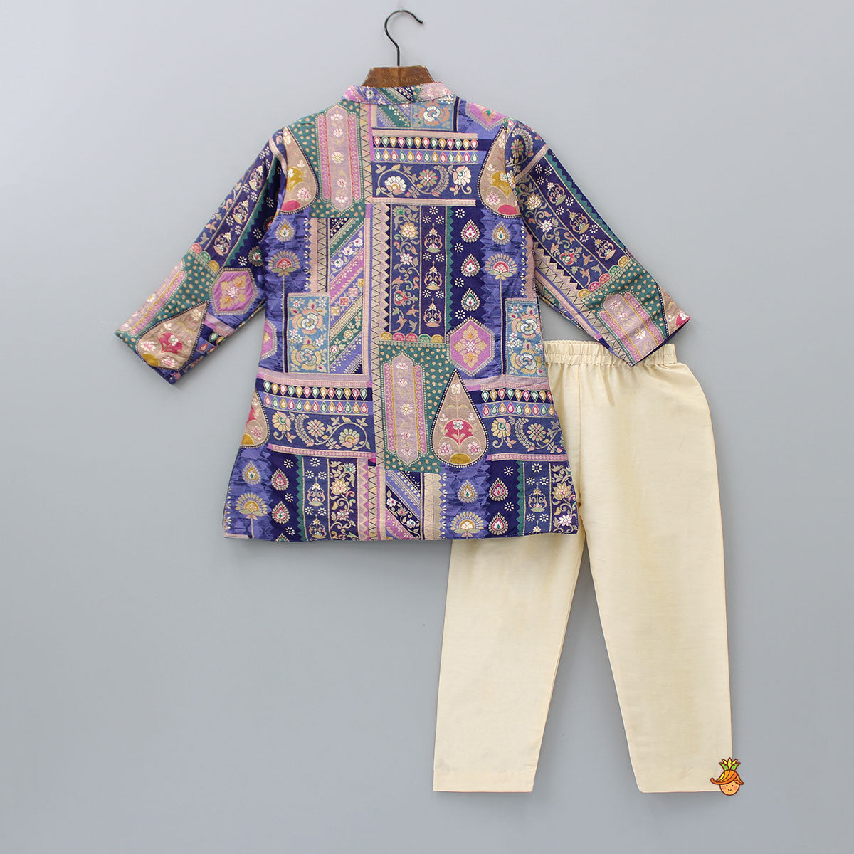 Multicolour Brocade Embroidered Kurta With Beige Pyjama