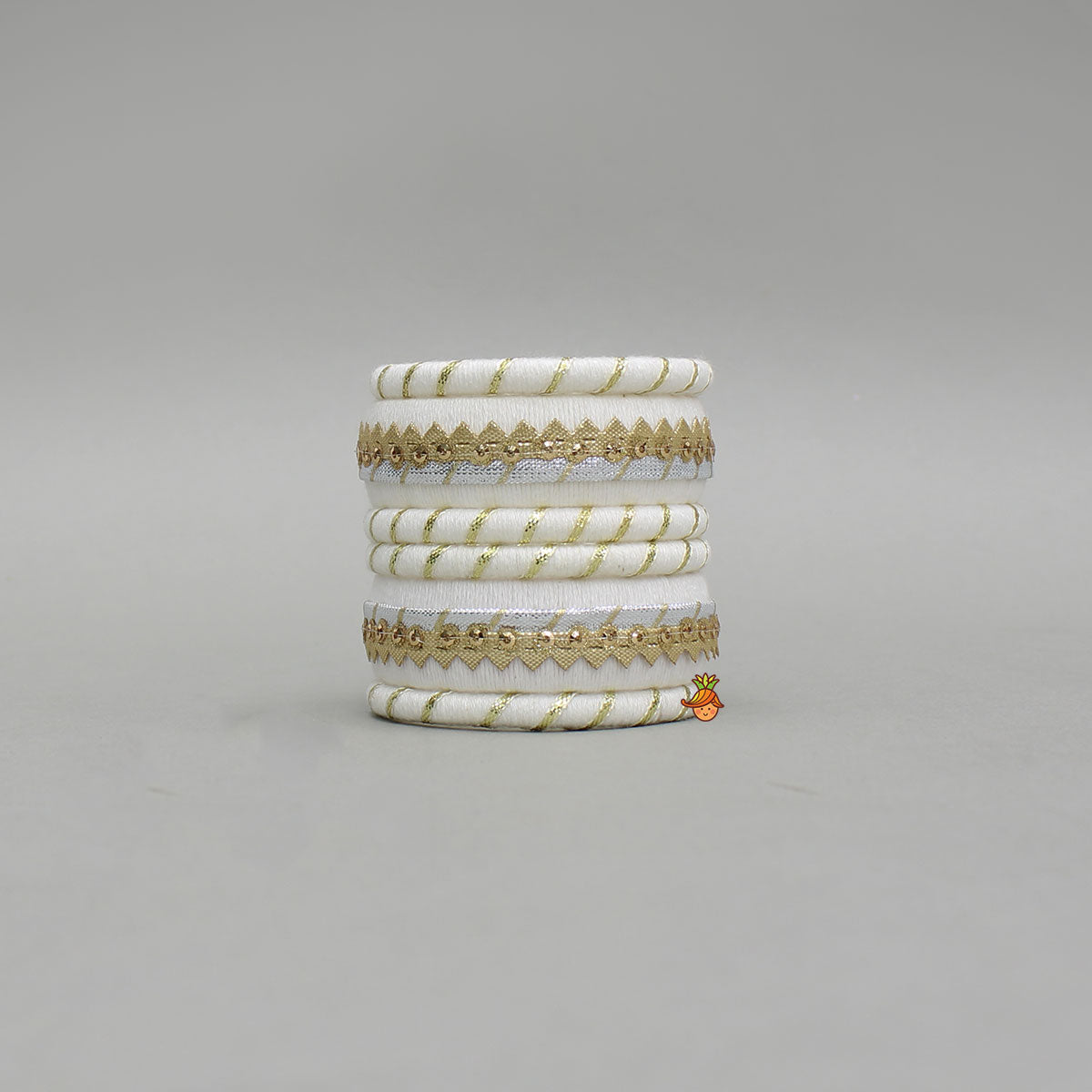 Gota Lace-Embellished Off White Thread Bangles